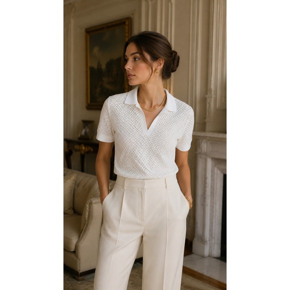 Tory Burch Sweaters - Tory Burch 70s Retro-Sporty Preppy Quiet Luxury Old Money Eyelet Preppy Top SZ L